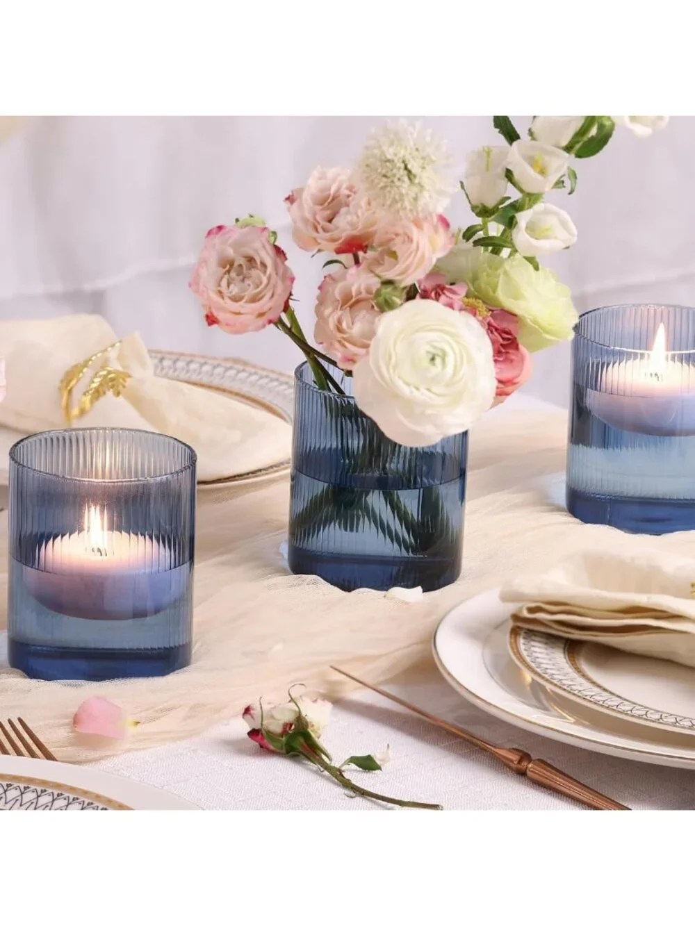 Set of 6 Clear Ribbed Glass Vases for Weddings, Home Decor & Centerpieces